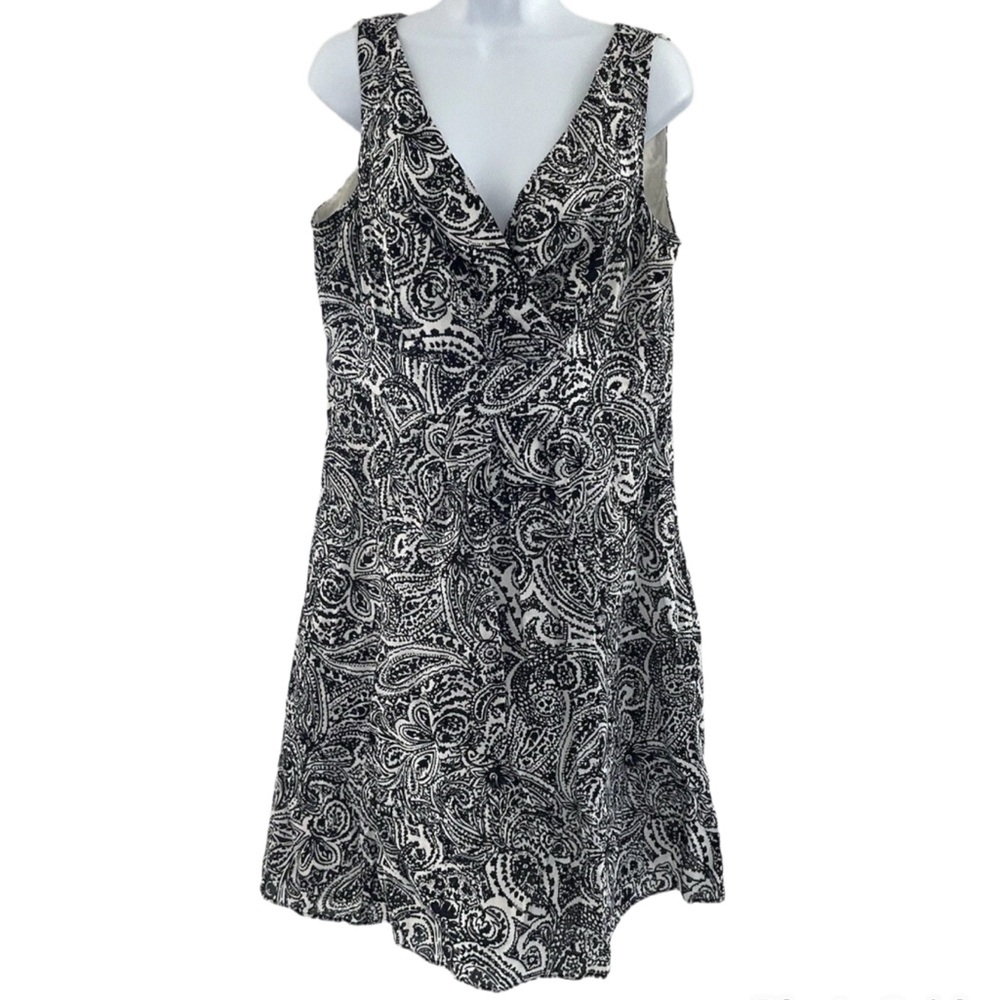 Land’s End Black and White Paisley 100% cotton Sleeveless V-Neck Mini Sundress